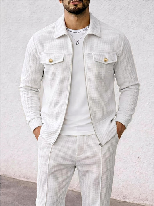 Herren nan strukturierte Overshirt-Jacke mit Waffelstruktur, Pattentaschen und verdecktem Reißverschluss EB