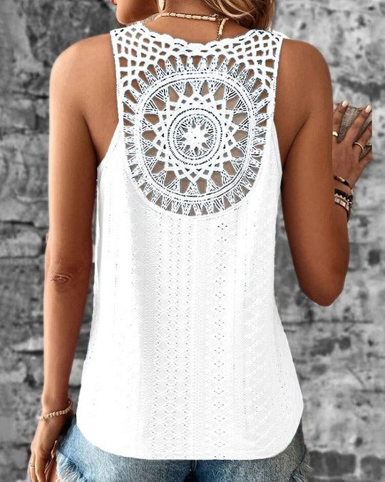 Damen luftiges Häkelshirt mit einzigartigem Rückendetail EB