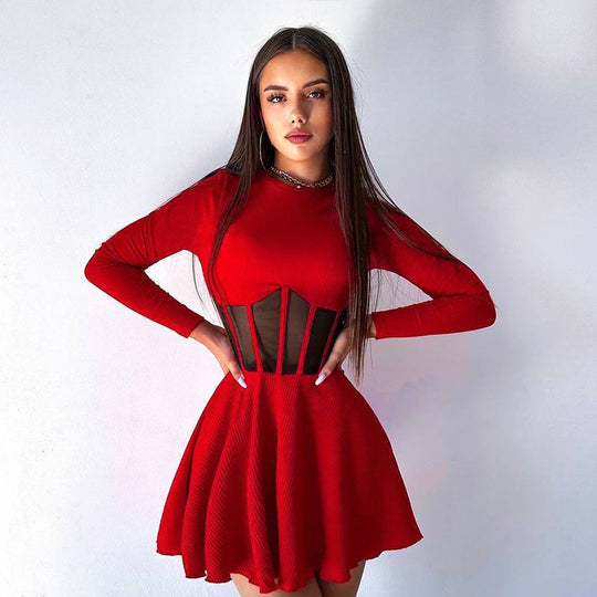 Damen Hochwertiges und elegantes Minikleid mit transparenten Einsätzen EB