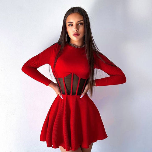 Damen Hochwertiges und elegantes Minikleid mit transparenten Einsätzen EB