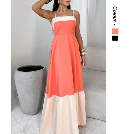 Damen Maxikleid aus hochwertiger Baumwolle mit kontrastierendem Saum EB