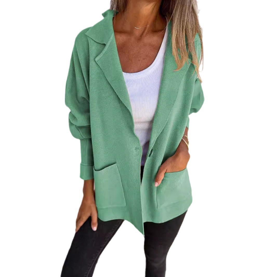 Damen Lässiger Oversize-Blazer mit praktischen Taschen und Knopfverschluss EB