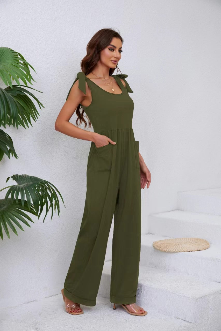 Damen Eleganter Jumpsuit mit verstellbaren Trägern und weitem Bein EB