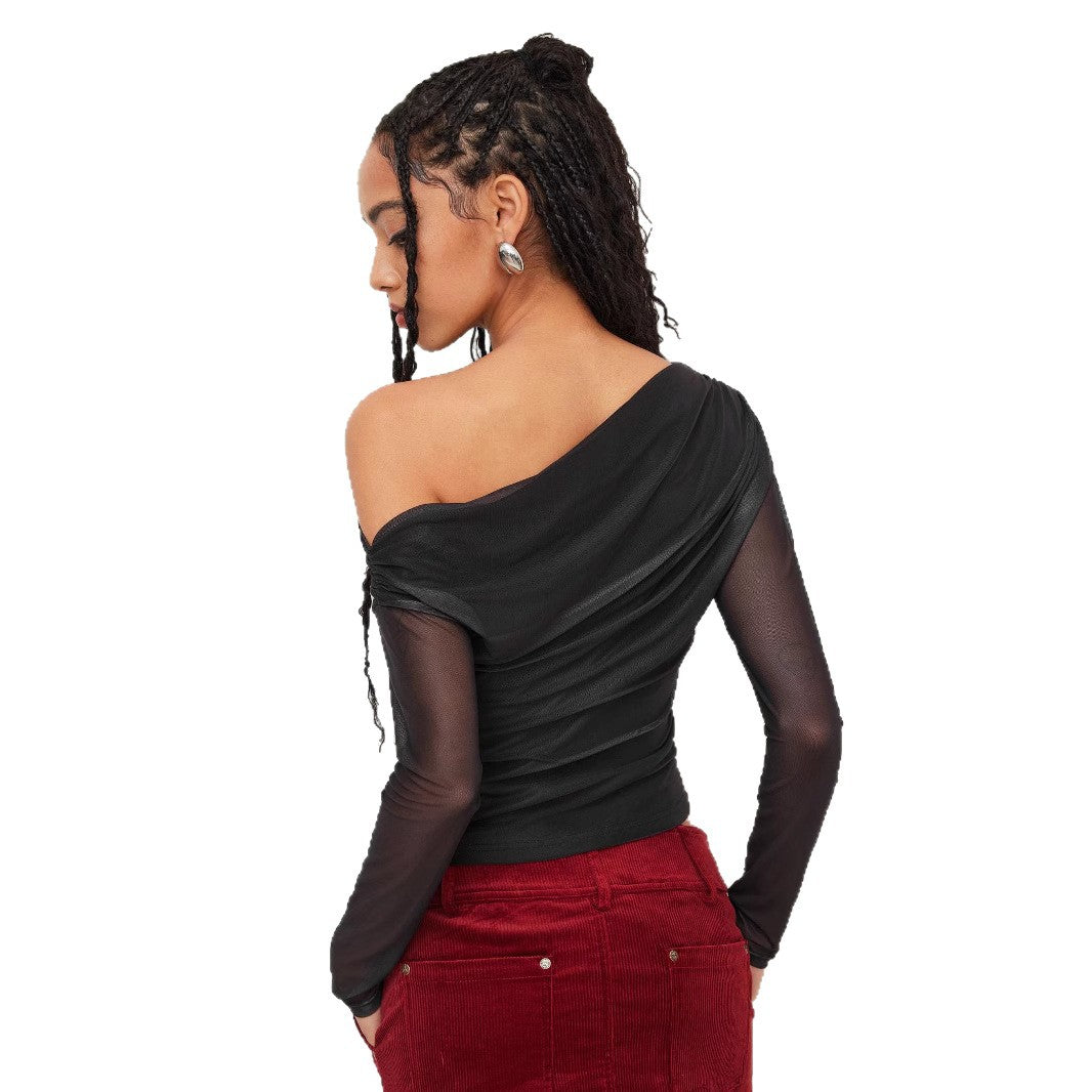 Damen Trendy Shirt mit transparenten Ärmeln EB