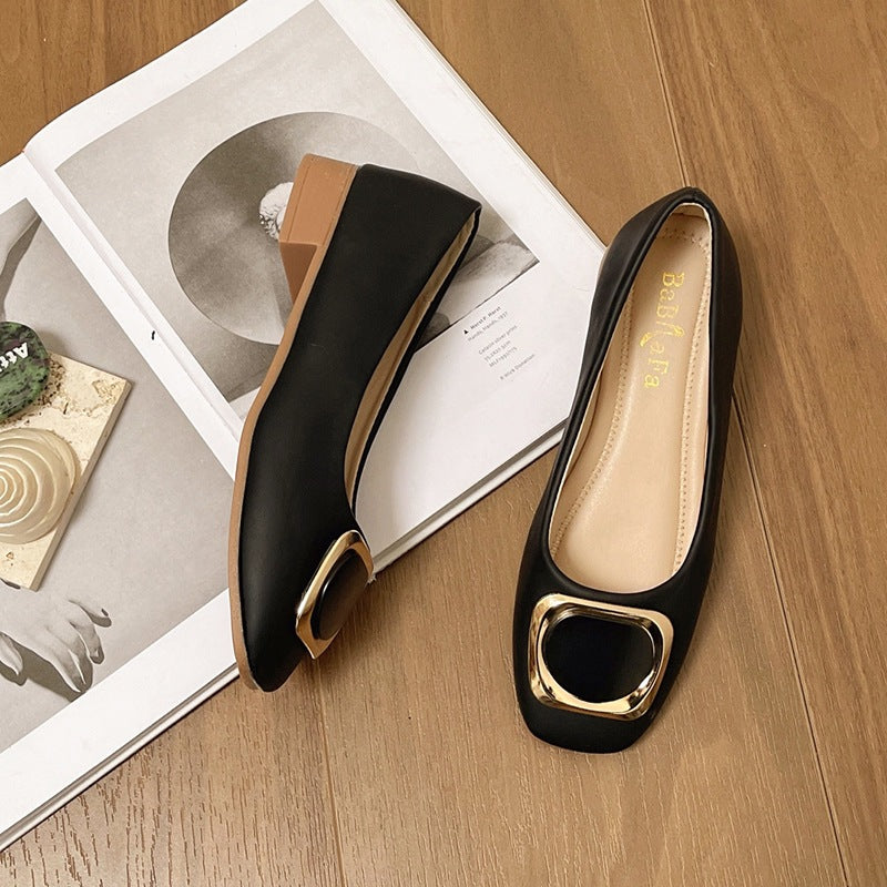 Damen elegante Ballerinas mit modischem Quadratverschluss EB