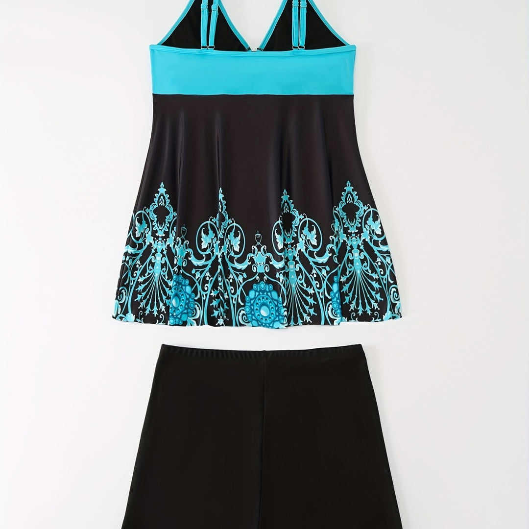 Damen Badeanzug-Set mit elegantem Muster und bequemen Shorts EB