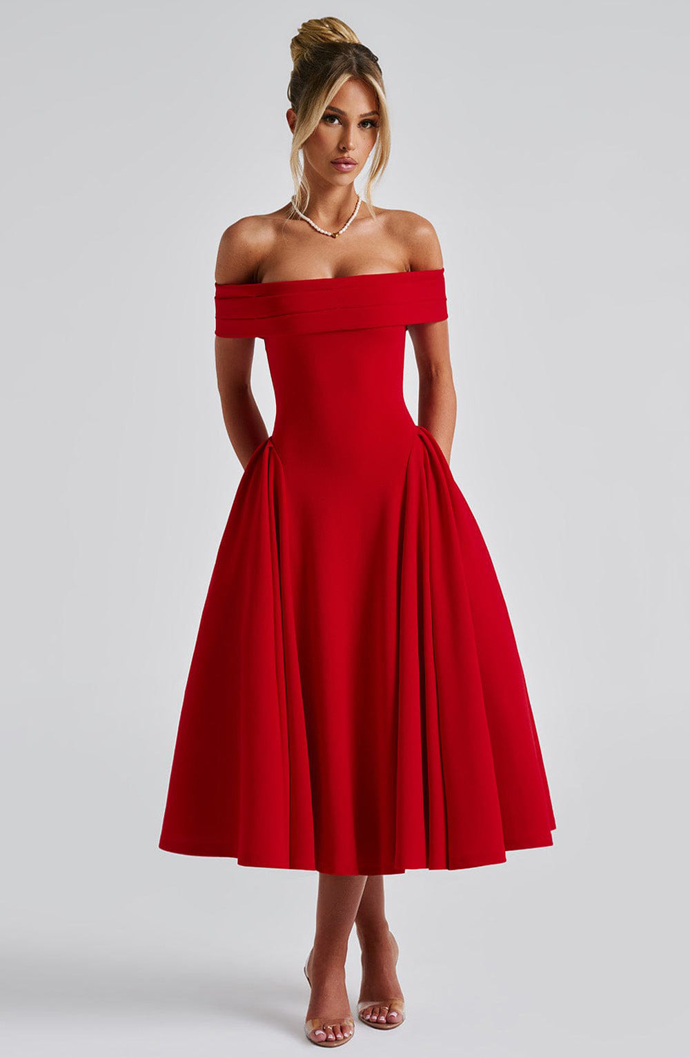 Damen Elegantes Abendkleid mit Schulterfreiem Design und Voluminösem Rock EB