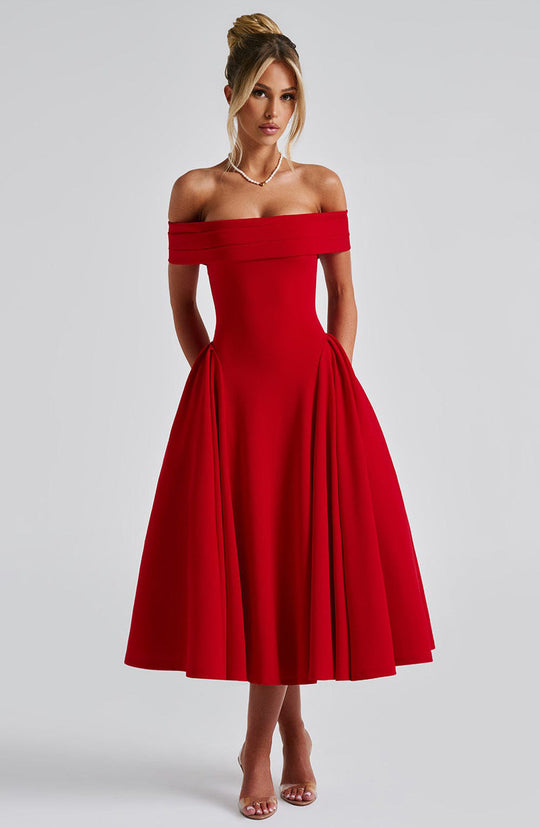 Damen Elegantes Abendkleid mit Schulterfreiem Design und Voluminösem Rock EB
