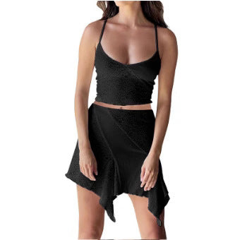 Damen Crop-Top und verspielter Rock mit asymmetrischem Saum EB