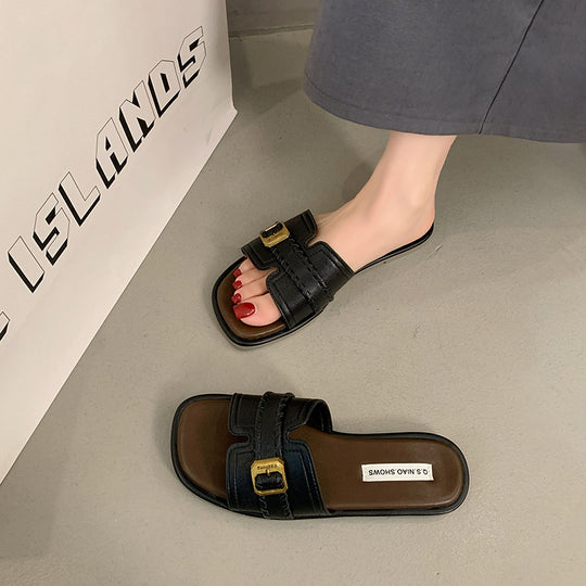 Damen modische Slippers mit geschmeidigem Obermaterial und eleganter Schnalle EB