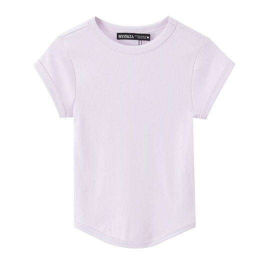 Damen hochwertiges, figurbetontes Basic-T-Shirt mit feiner Rippstruktur EB