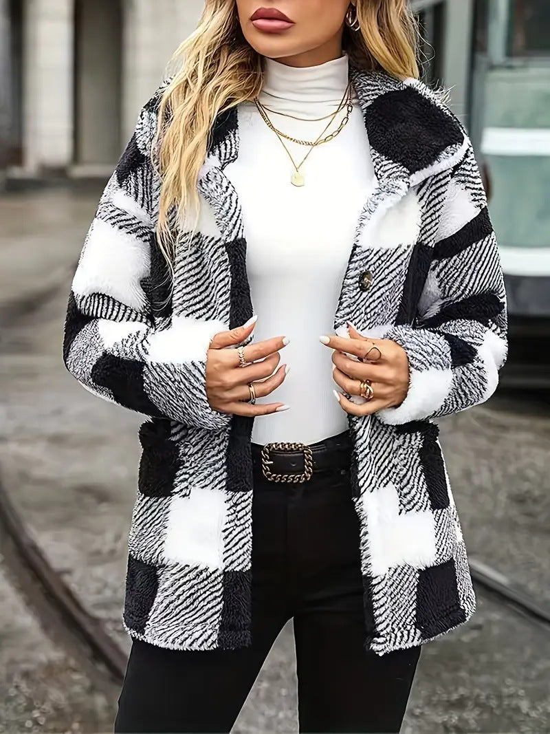 Damen Kuschelige Karofleecejacke im Casual-Stil EB
