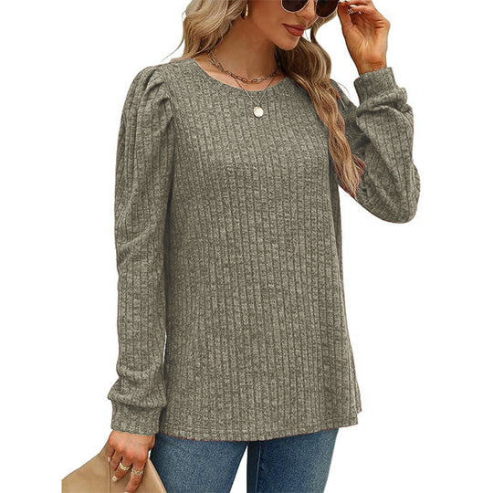 Damen stilvolles Pullover mit gerafften Ärmeln EB