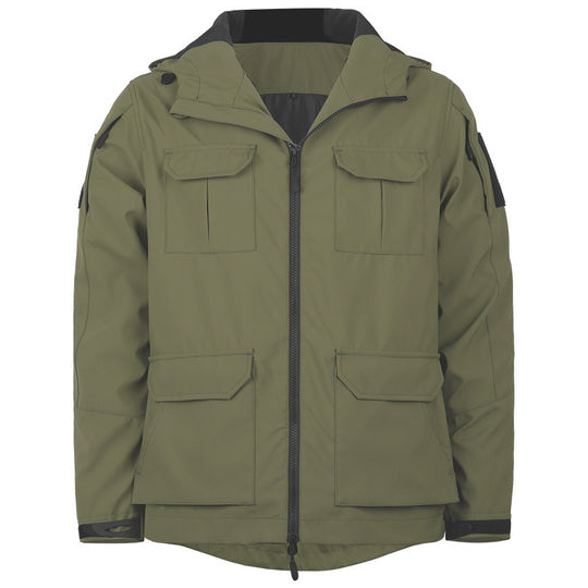 Men's  technical hooded utility field jacket with four flap cargo pockets and two-way zipper EB