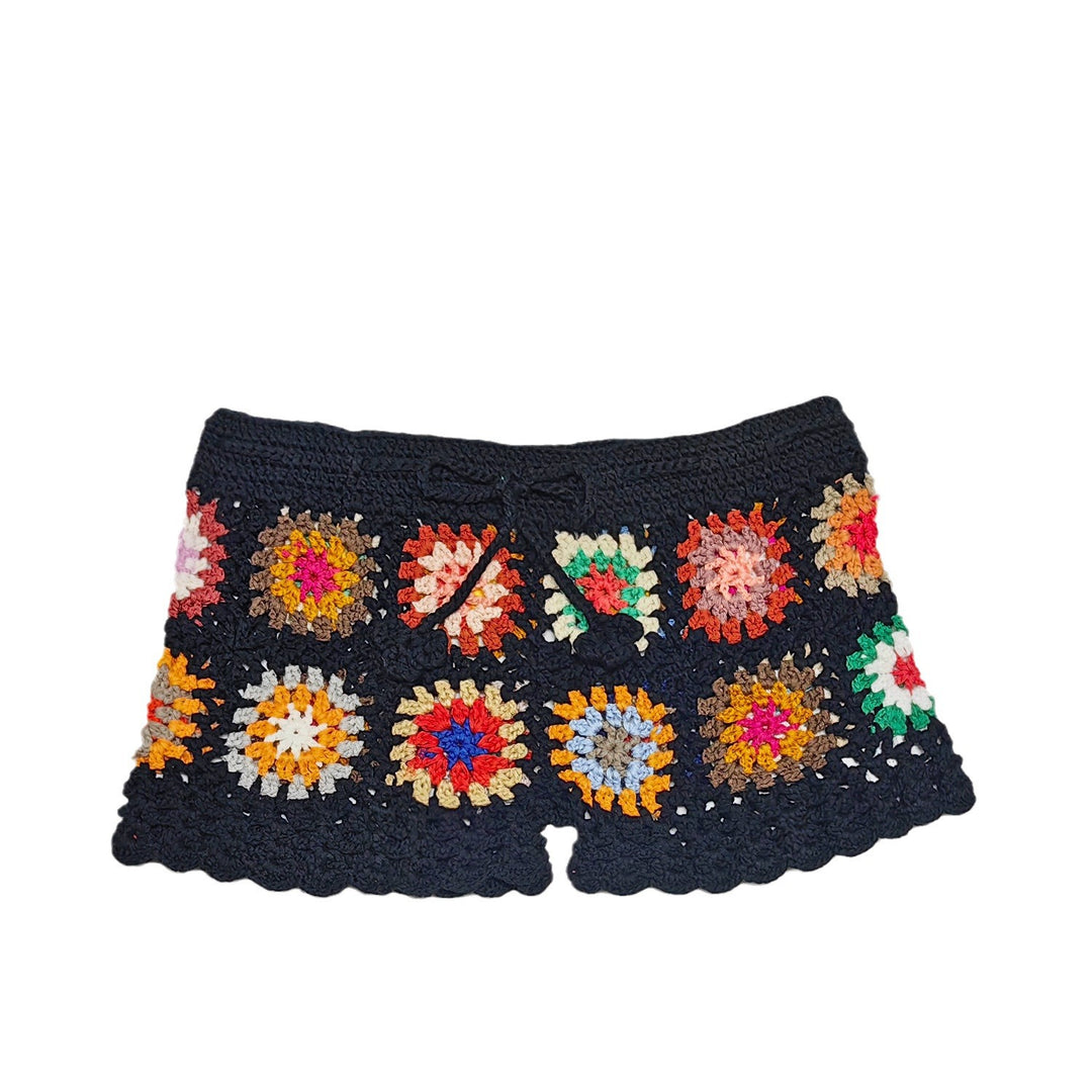 Damen Häkelshorts mit buntem Granny-Quadrat-Muster EB
