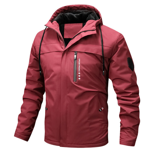 Herren nan winddichte Softshelljacke mit verstellbarer Kapuze, Fleece-Innenfutter und verdeckten Reißverschlusstaschen EB