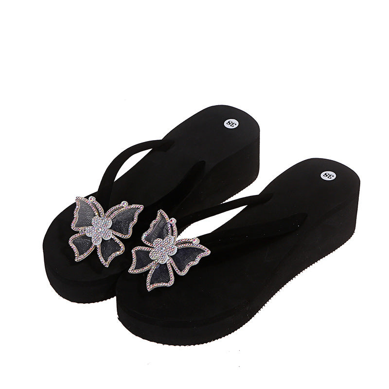 Damen Wedge-Zehentrenner mit glamourösem Blumendesign und rutschfester Sohle EB