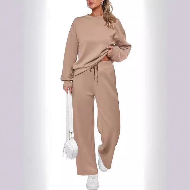 Damen nan zweiteiliges French-Terry Lounge-Set mit oversized Rundhals-Pullover und weitem Highwaist-Jogger EB