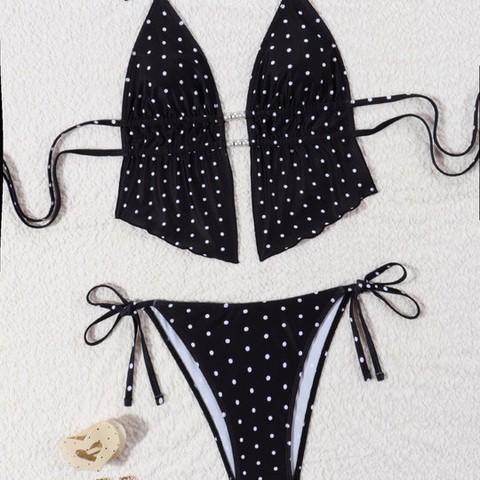 Damen Bikini-Set mit verspieltem Polka-Dot-Muster und verstellbaren Trägern EB