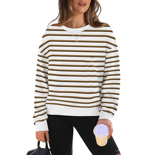 Damen lässiger Sweatshirt mit modernem Streifenmuster und Rundhalsausschnitt EB