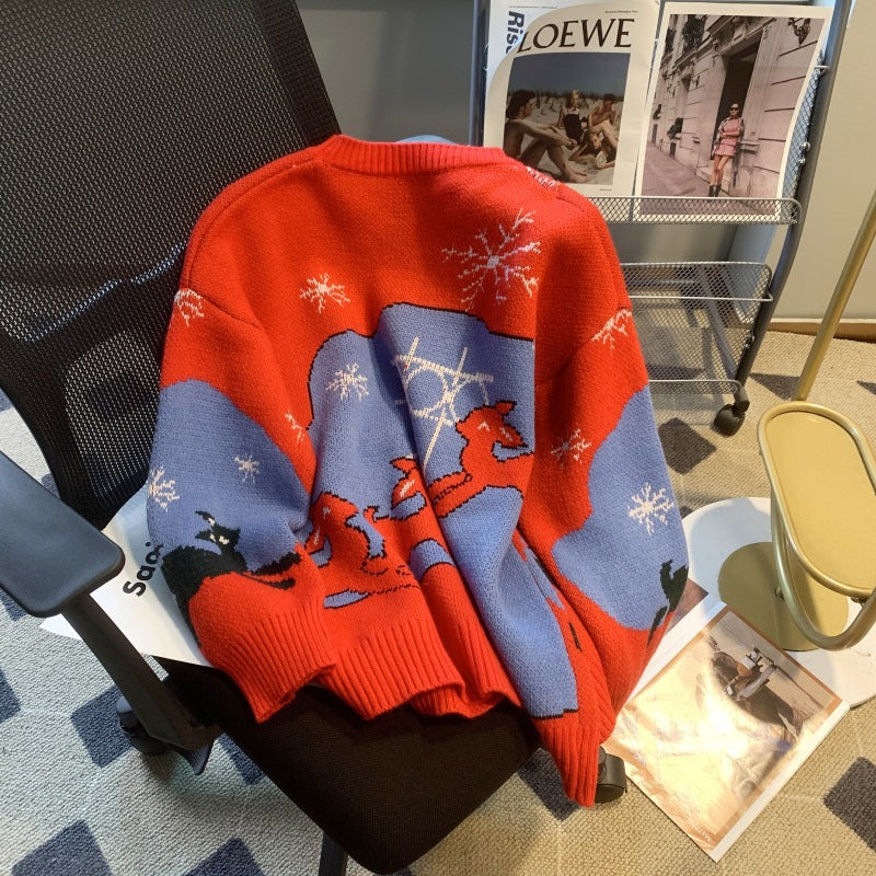 Damen festlicher Pullover mit Weihnachtsmotiv und Rundhalsausschnitt EB