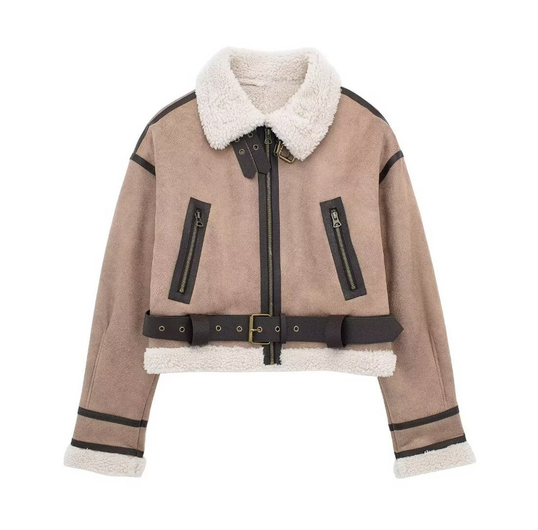 Damen modische Bikerjacke mit Fleece-Detail EB