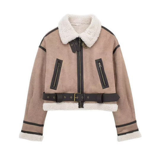 Damen modische Bikerjacke mit Fleece-Detail EB