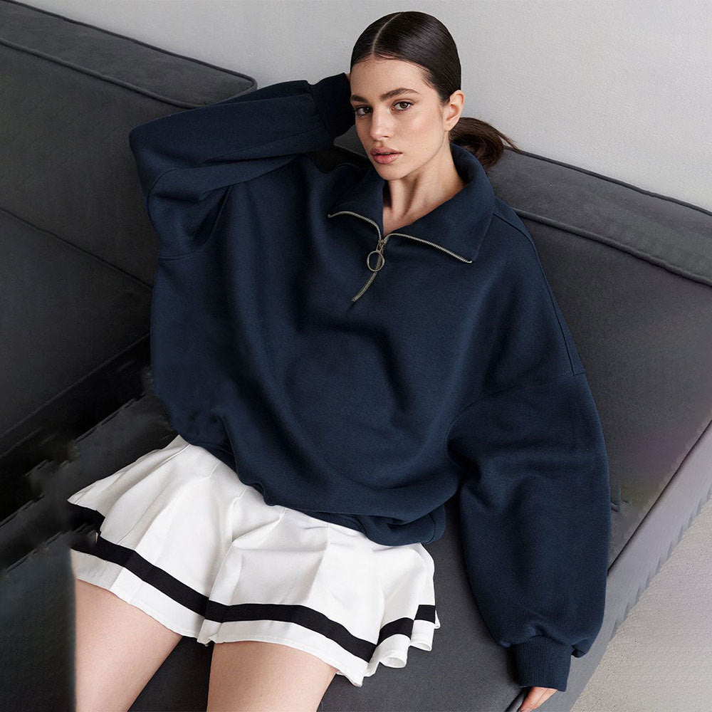 Damen lässiger Pullover mit steigendem Kragen und Reißverschluss EB