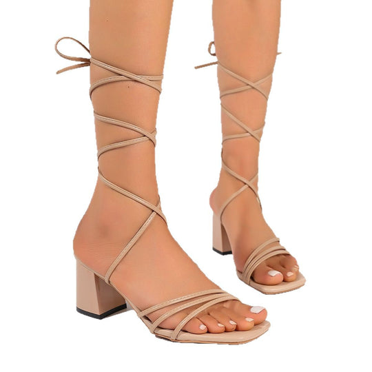 Damen Blockabsatz-Sandalen mit modischen Riemen und eleganter Schnürung EB