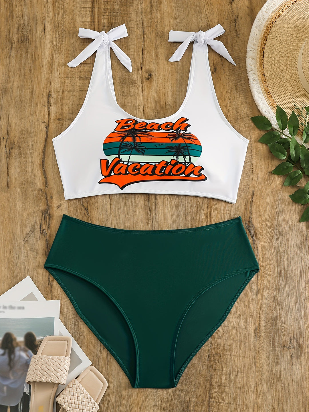 Damen Crop-Top-Bikini-Set mit verspielten Schleifen EB