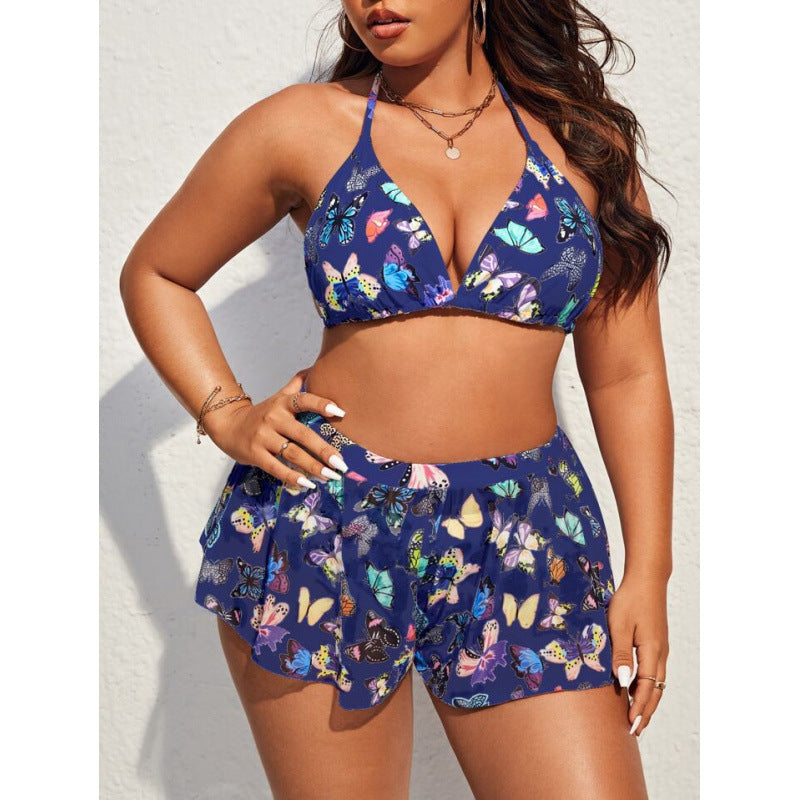Damen Bikiniset mit modischen Shorts und buntem Schmetterlingsdesign EB