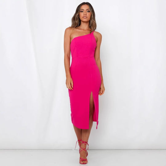 Damen Asymmetrisches Maxikleid mit elegantem Schlitz und tailliertem Schnitt EB