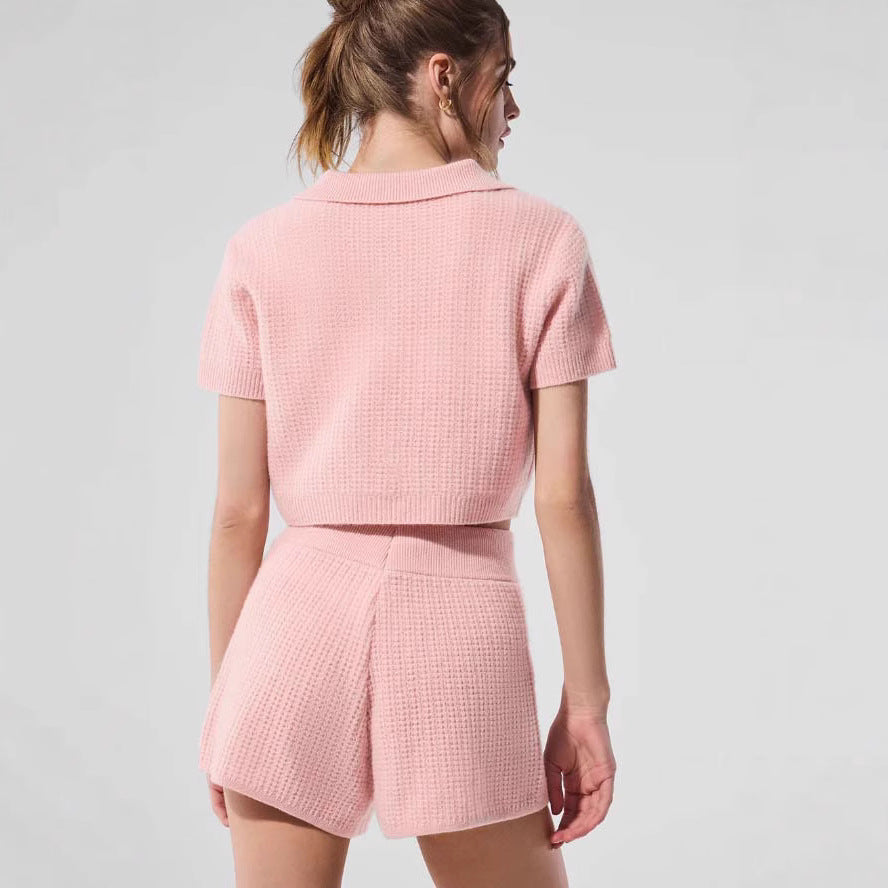 Damen Kurzarm Poloshirt und Shorts Set EB