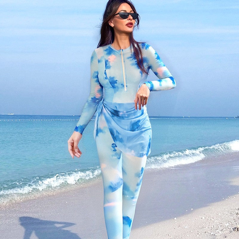 Damen Langarm-Schwimmanzug mit trendigem Wickeldesign EB
