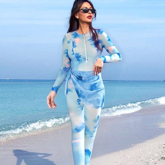 Damen Langarm-Schwimmanzug mit trendigem Wickeldesign EB