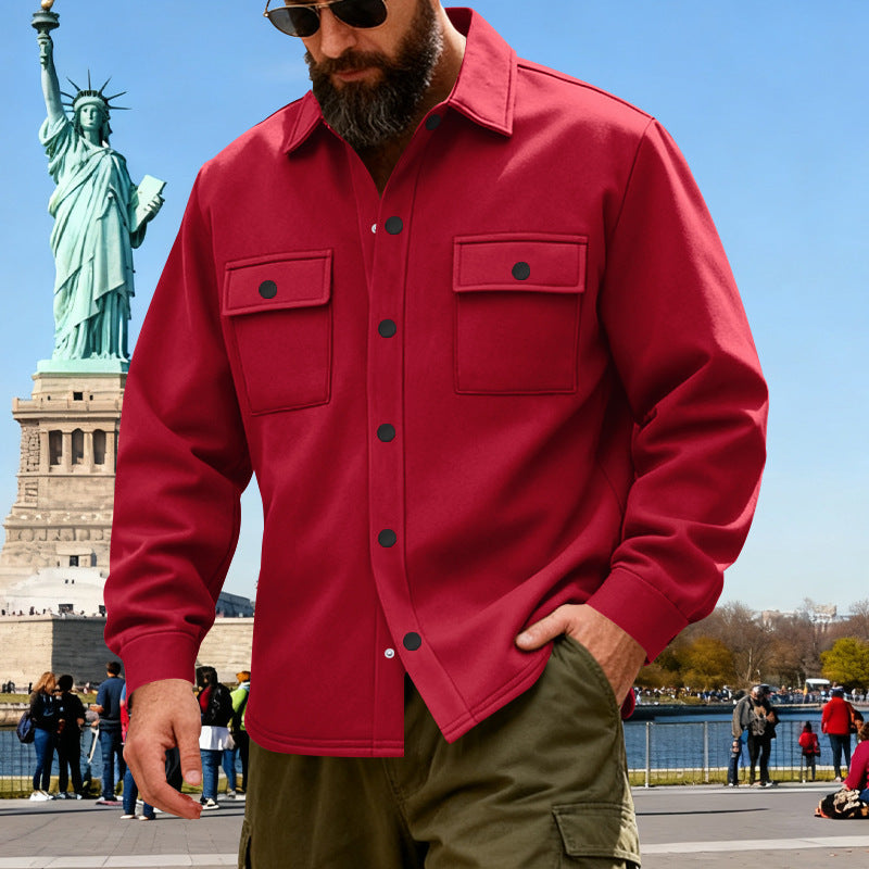 Herren nan Overshirtjacke aus robustem Baumwollmix mit Druckknopfleiste, aufgesetzten Brusttaschen und entspannter Silhouette EB