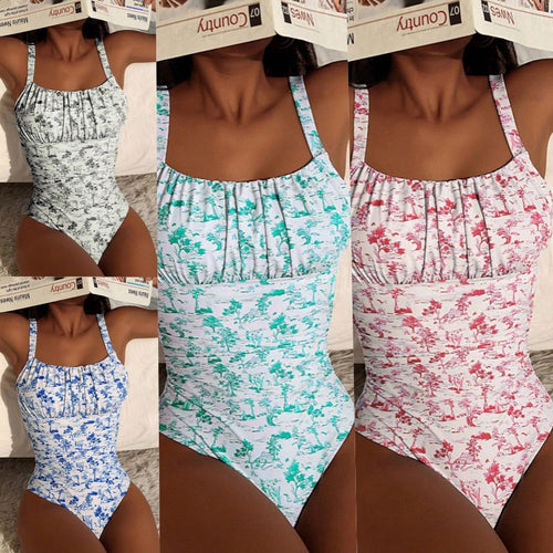 Damen einteiliger Badeanzug mit floralem Muster EB