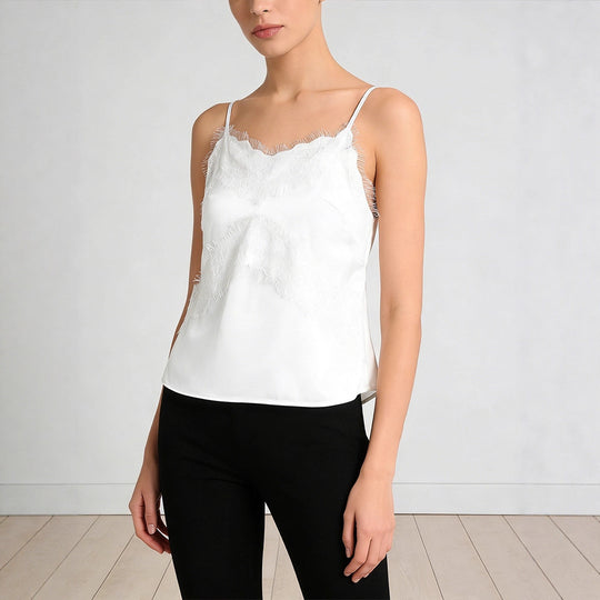 Damen zarte Spaghetti-Top mit raffiniertem Spitzenbesatz EB