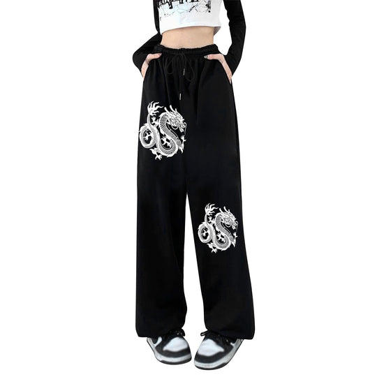 Damen nan weite Jogginghose hochgeschnitten mit seitlichem Statementprint und elastischem Bund EB