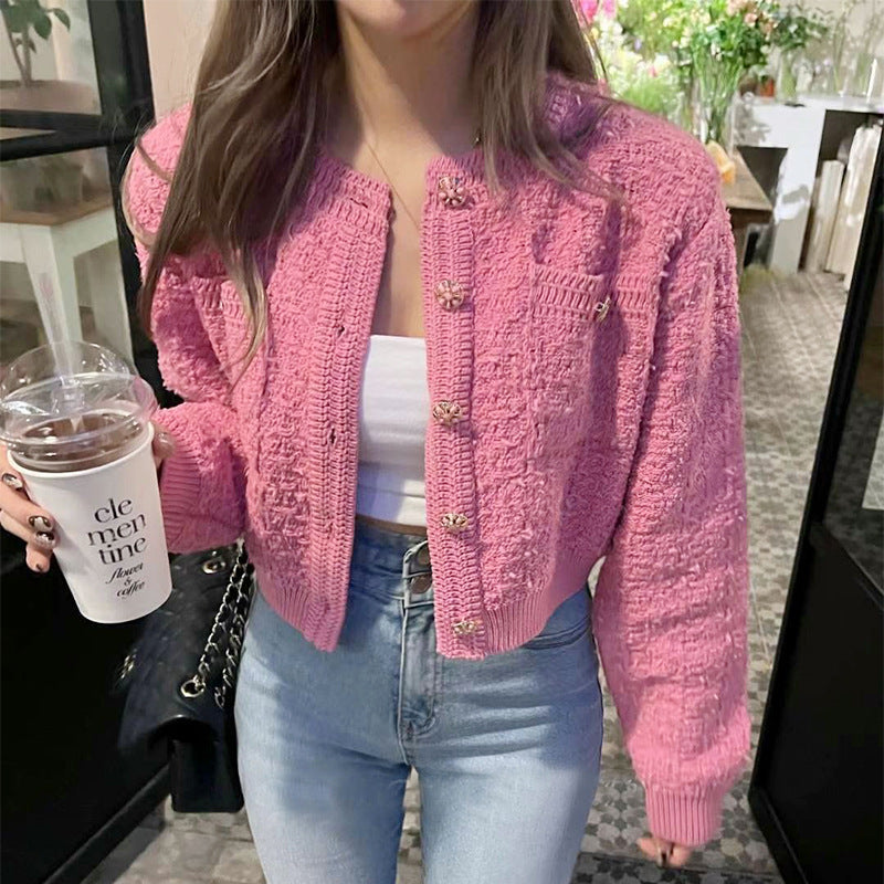 Damen trendige Strickjacke mit dekorativen Knöpfen und lässigem Schnitt EB