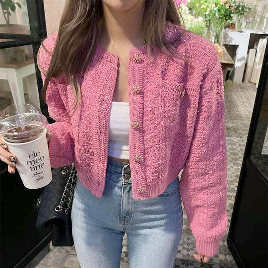 Damen trendige Strickjacke mit dekorativen Knöpfen und lässigem Schnitt EB