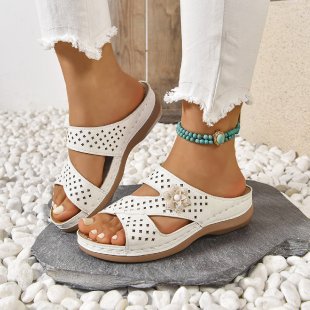 Damen modische Sandalen mit dekorativen Perlen und atmungsaktivem Obermaterial EB