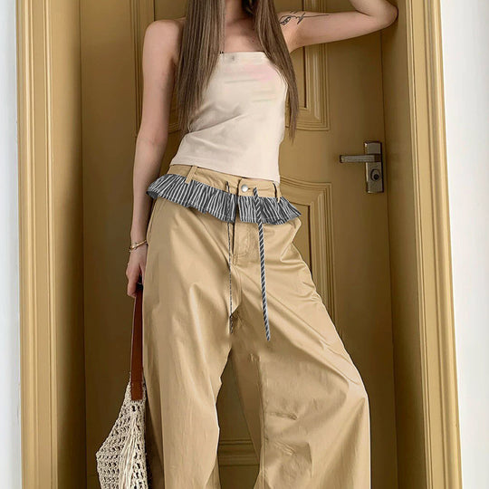Damen Weite Freizeithose mit Rüschendetails und verstellbarem Bund EB