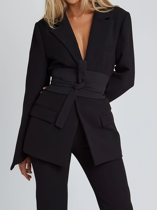 Damen eleganter Blazer mit tailliertem Schnitt und praktischem Gürtel EB
