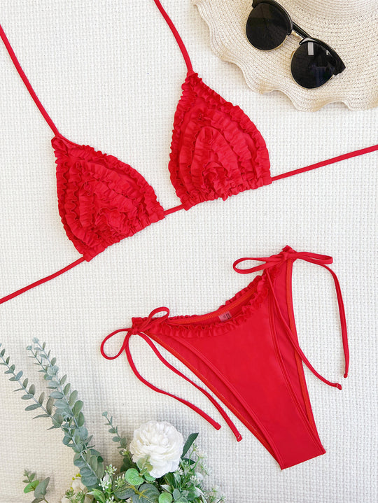 Damen Triangel-Bikini mit Rüschendesign und verstellbaren Bindebändern EB