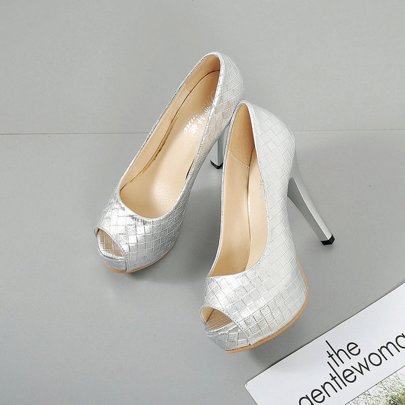 Damen Peep-Toe High Heels mit dekorativem geflochtenem Design und hohem Stiletto-Absatz EB