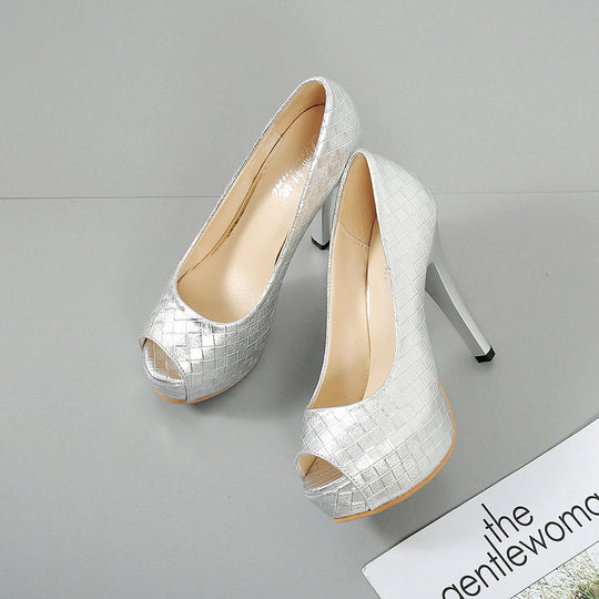 Damen Peep-Toe High Heels mit dekorativem geflochtenem Design und hohem Stiletto-Absatz EB