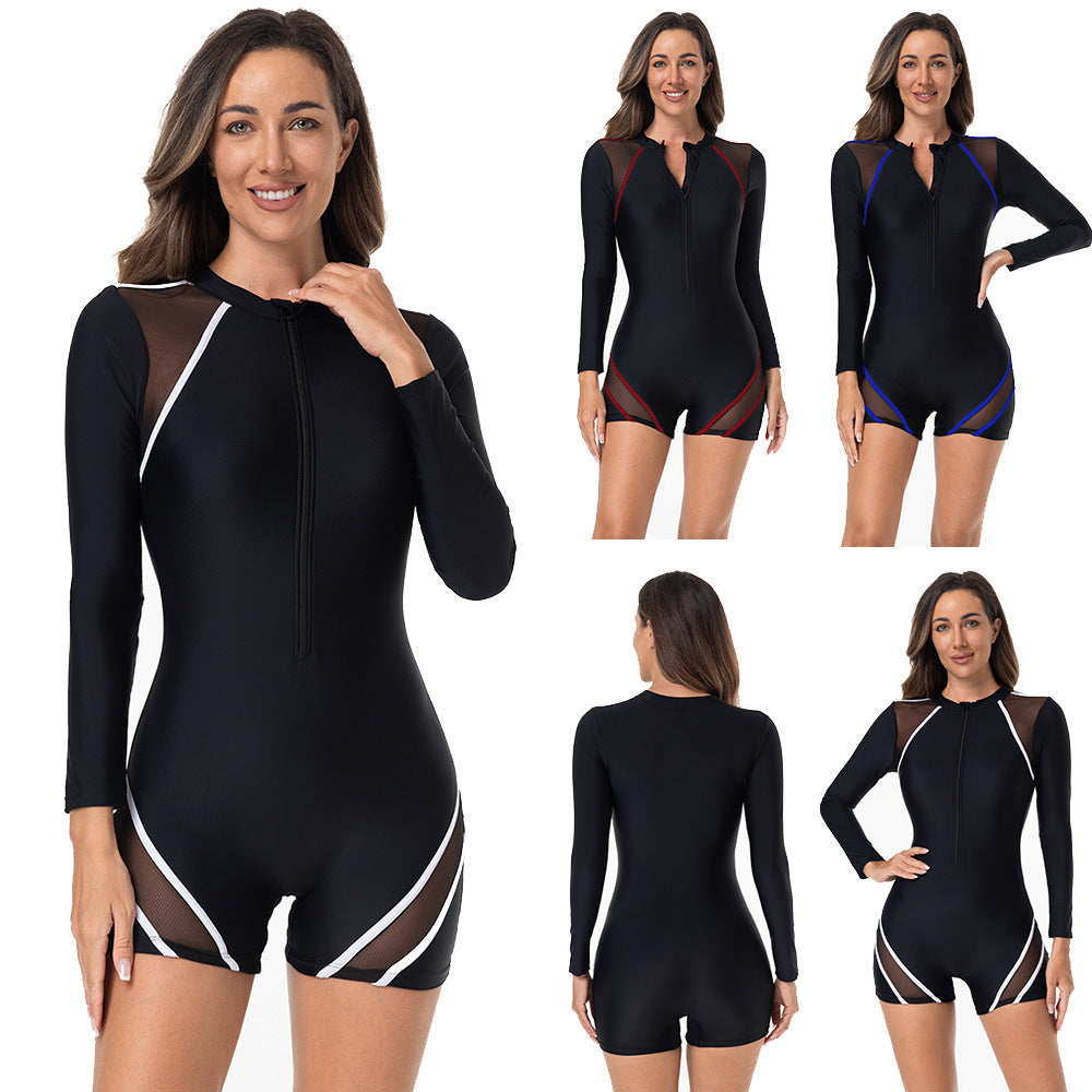 Damen Sportlicher Langarm-Schwimmanzug mit atmungsaktiven Netz Einsätzen EB