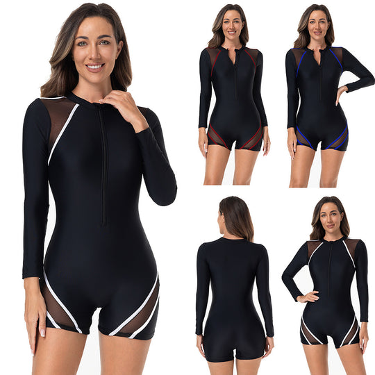 Damen Sportlicher Langarm-Schwimmanzug mit atmungsaktiven Netz Einsätzen EB