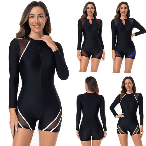 Damen Sportlicher Langarm-Schwimmanzug mit atmungsaktiven Netz Einsätzen EB